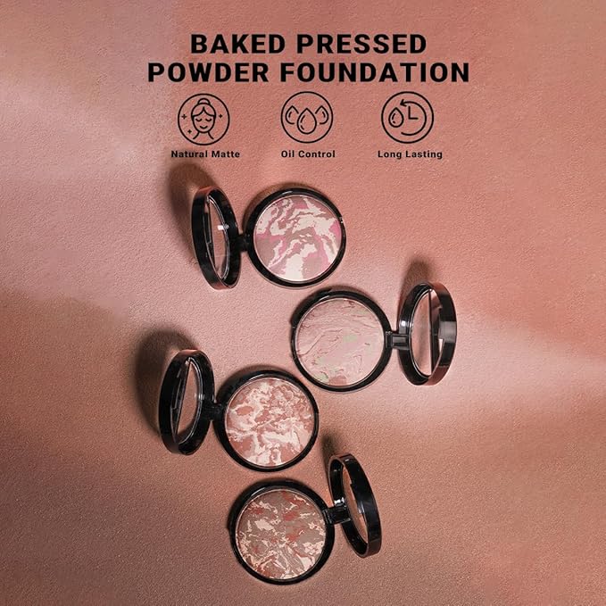 YOUNG VISION Pressed Powder Foundation Makeup, Baked Color Blush & Color Correcting Powder, Buildable Light to Medium Makeup Converage for Face and Cheeks, Matte Finished (Beachy Horizon)