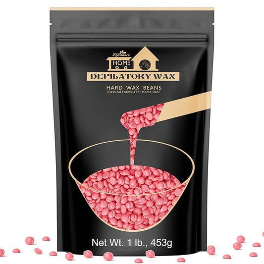 Hard Wax Beans Hair Removal Kit, Lifestance Hard Wax Kit Delilatory Wax Beads for Facial, Brazilian Bikini, Underarms, Back and Chest, Legs At Home Waxing 1lb Pink Wax Refill
