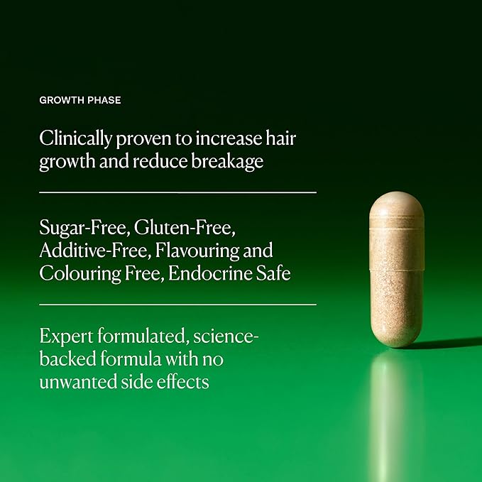 The Nue Co. Growth Phase Supplement, Supports Hair Growth, Reduces Breakage, Thicker & Fuller Hair, Contains Vitamins, Reishsi Mushrooms, Proteins & Adaptogens, Vegan, Gluten Free, 90 Capsules