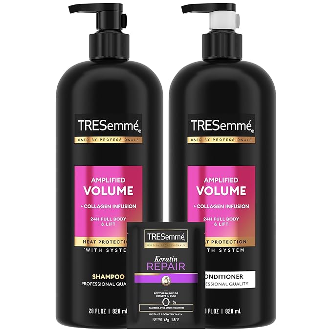 TRESemmé Shampoo and Conditioner Set, Amplified Volume + Collagen Infusion, 24H Full Body & Lift with Heat Protection + Keratin Repair Mask (3 Piece Set)