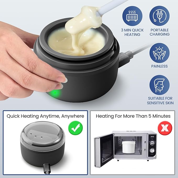 Nose Hair Wax Kit for Men, Nose Wax Removal with 100 g Wax, 40 Applicators, 15-20 Times, Ear Nasal Hair Waxing For Men and Women, Usb Rapid Heating, Constant Temperature, Painless, Black