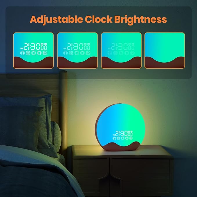 Wake up Light, Sunrise Alarm Clock with 10,000 Lux Therapy Light, Light Therapy Lamp with 20 Brightness & 4 Color Temperature, 11 Color Lights, Dual Alarm & Snooze Function