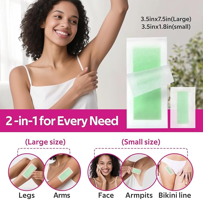Waxfans Face Wax Strips for Hair Removal - Facial, Eyebrow，Lip & Body Wax Strips for Women | No Heating Required, Travel-Size 60 Pcs with Cleansing Wipes | 4-6 Weeks Smooth Skin