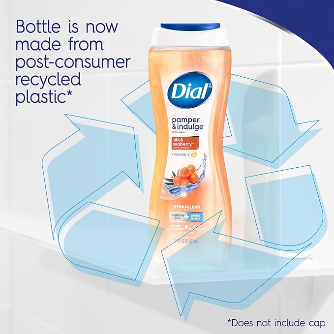 Dial Body Wash, Pamper & Indulge, Silk & Seaberry, 16 fl oz (Pack of 4)