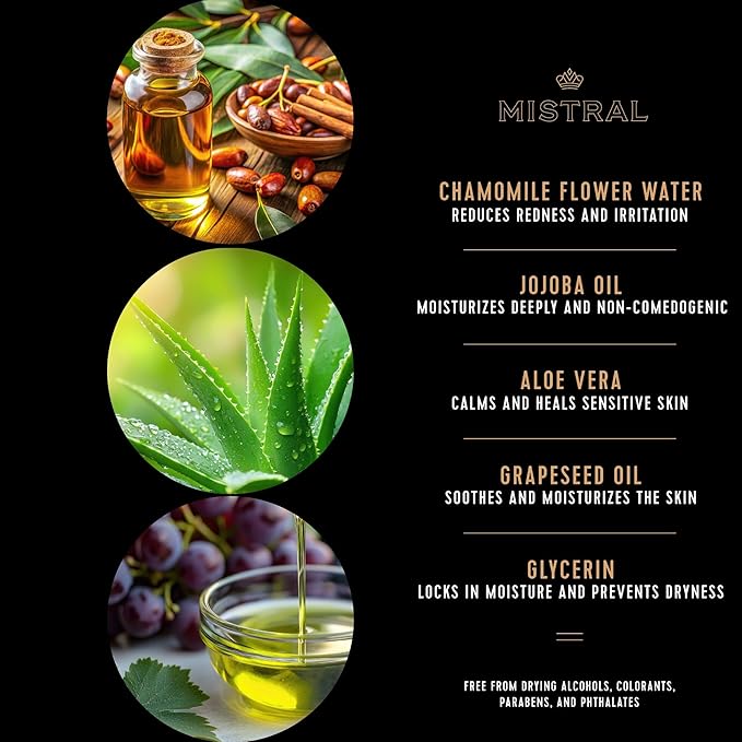 Mistral Salted Gin Post Shave Balm | Soothing Aftershave for Men with Aloe & Jojoba Oil | Non-Greasy Post Shave Moisturizer, For All Skin, Paraben & Phthalates Free | Made in France - 80ml