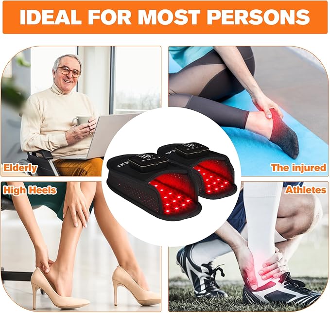 TUOB Cordless Red Infrared Light Therapy for Feet Pain Relief, Rechargeable LED Light Therapy Device for Foot, Double Side Pad Infrared Light Slipper Benefit for Feet Toes Instep Joint Pain Relief
