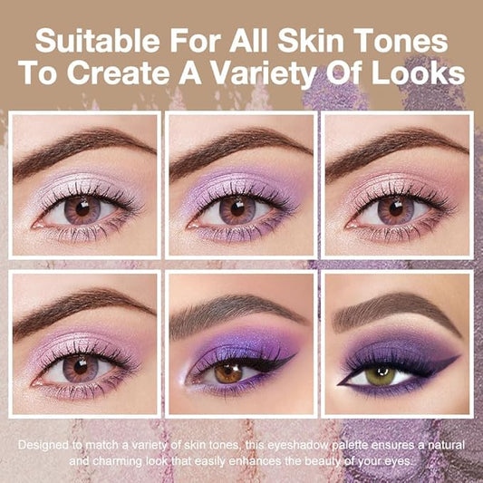 evpct 6 Colors Lavender Purple Pink Eyeshadow Palette, Light Nude Baby Pink Dark Violet Lavender Lilac Purple Glitter Shimmer Sparkle High Pigment Mini Travel Eye Shadow Palette Makeup for Older Women