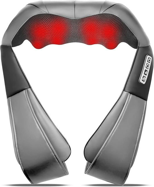 Grey Shiatsu Neck and Back Massager with Heat, Electric Deep Tissue Kneading Neck and Shoulder Massage, Best Gifts for Women Men Mom Dad Mothers Fathers Day Birthday Gift (NOT Cordless)