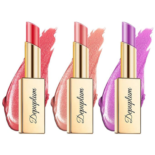 Red Nude Purple Lipstick Set for Women Shimmer Tinted Lip Balm Hydrating Moisturizing Lip Gloss Cruelty Free Lip Makeup, DM108/118/122