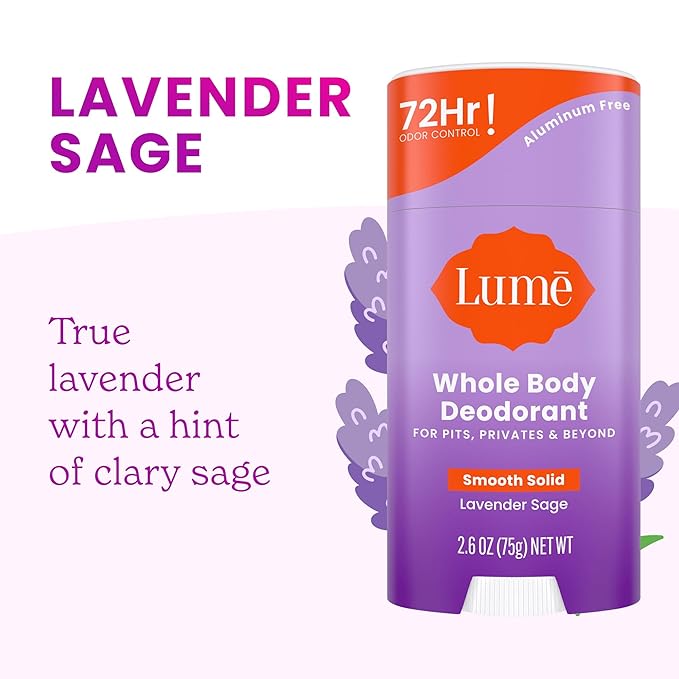 Lume Whole Body Deodorant - Smooth Solid Stick - 72 Hour Odor Control - Doctor Developed - Aluminum Free, Baking Soda Free and Skin Loving - 2.6 Ounce, Pack of 2 (Soft Powder & Lavender Sage)