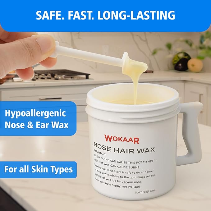 Super Nose Wax Kit Men,120g Wax, 30 Applicators | Ear & Nose Hair Removal Waxing Kit for Women | Includes 15 Balm Wipes & 10 Mustache Guards | Lasts 6 Weeks | Nasal Waxing Kit for Gift