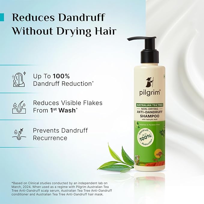 Pilgrim Anti-Dandruff Shampoo with Australian Tea Tree & Salicylic Acid | Non-Drying Itchy Scalp Treatment | Reduces Visible Flakes | Suitable for All Hair Types | 6.76 Fl Oz (200ml)