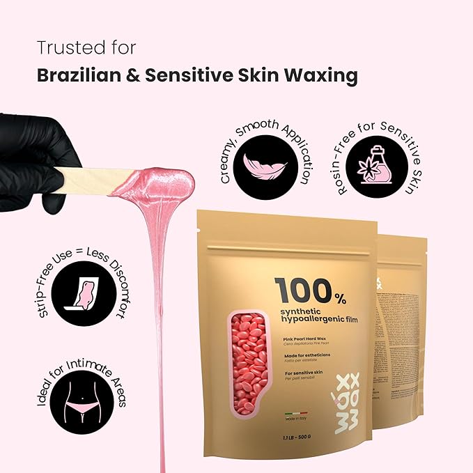 Premium Hard Wax Beads for Hair Removal – Hypoallergenic & Strip-Free, Smooth Low-Temp Formula, Suitable for Sensitive Skin – Perfect for Face, Bikini & Full Body (Pink Pearl - Bikini, 1.1 LB)