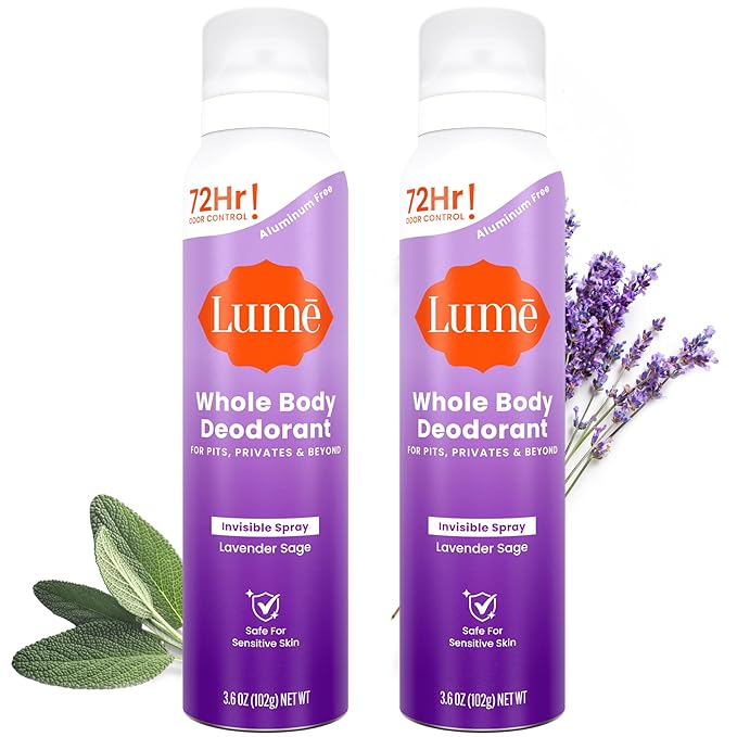 Lume Invisible Spray Deodorant For Women - Whole Body Deodorant Spray - 72 Hr Odor Control - Ozone Friendly, Natural Propellant - Aluminum & Baking Soda Free, Skin Loving - 3.6 ounce (Lavender Sage)