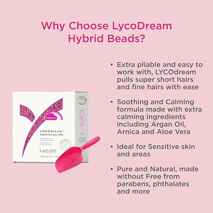 Lycon LycoDream Hybrid Stripless Hard Wax Beads for Hair Removal, Super Gentle and Pliable for Effortless Use with Professional-Grade Soothing Formula, Suitable for Sensitive Skin, 5kg