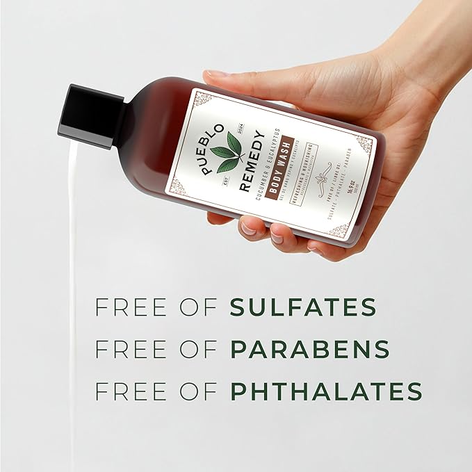 Pueblo Remedy Body Wash, Cucumber & Eucalyptus – Soothing & Invigorating Shower Gel, Vegan & Cruelty-Free, 16.9 Oz