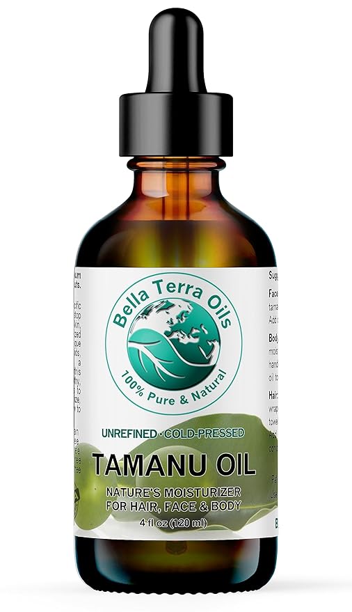 Bella Terra Oils - Organic Tamanu Oil 4 oz - A Treasure from Nature, Abundant in Calophyllic Acid & Delta-Tocotrienol (Vitamin E), Ultimate Skin Elixir