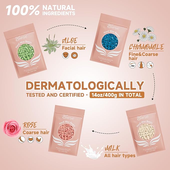 waxing kit for women, Digital Hard Wax Warmer with 4 Packs of Natural Wax Beans (14.1oz), Silicone Bowl and Waxing Accessories, Professional for Bikini, Face, Brazilian, Body and Home Salon - Pink