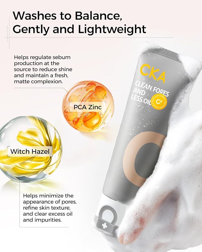 CKA Facial Deep Cleanser, Blackhead Makeup Remover 2 in 1 Dual-Chamber Foam Cleanser, Gentle Oil Control Minimizes Pores with Amazonian White Clay & Amino Acid, Daily Face Wash for Oily/Sensitive Skin