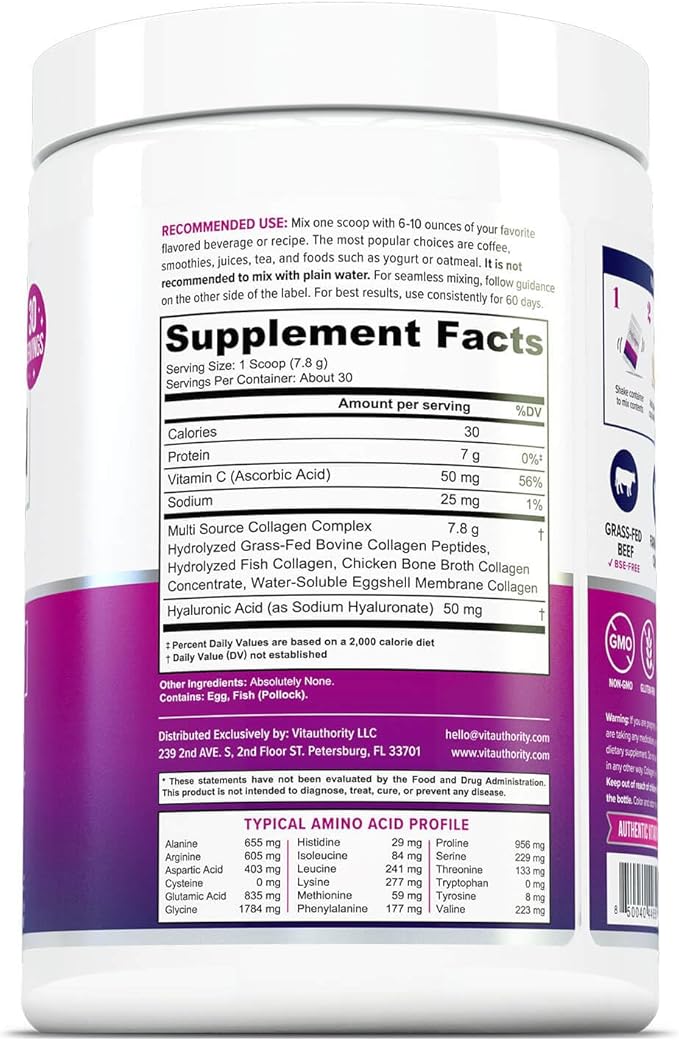 Multi Collagen Peptides Powder for Women - Hydrolyzed Unflavored Collagen Powder for Women with Types I II III V & X Plus Vitamin C & Hyaluronic Acid for Beautiful Hair Skin and Nails - 40 Servings