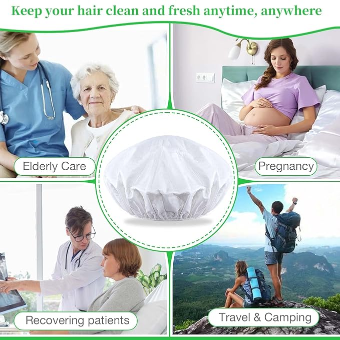 Shampoo Caps No Rinse Waterless Hair Washing Shower Caps 12 Packs for Elderly, Women, Hospital, Camping