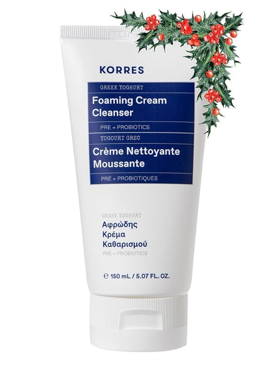 KORRES Greek Yoghurt Foaming Cream Cleanser, Hydrating, Deep Cleansing Skin Care, Makeup Remover, Face Wash for Women, Cream to Foam Facial Cleanser for Dry, Oily, Sensitive, Any Skin Type, 5.07 fl oz