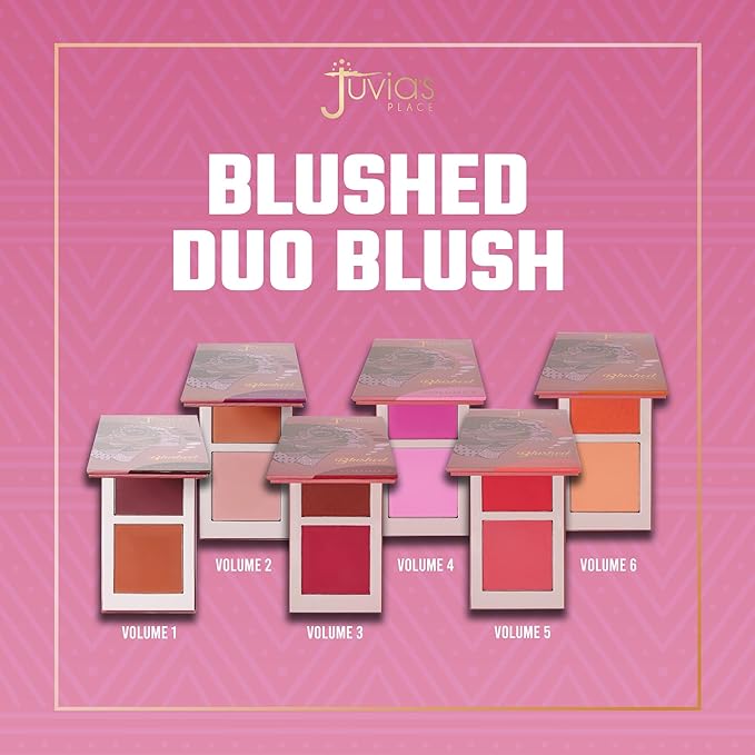 Juvia's Place Blushed Duo Blush Volume6 - Radiant Shimmer Makeup Two Tone Pigmented Buildable Pressed Mineral Powder - Rosy Natural Cheeks Face Glow Highlight Matte Fresh Finish for All Skin Color