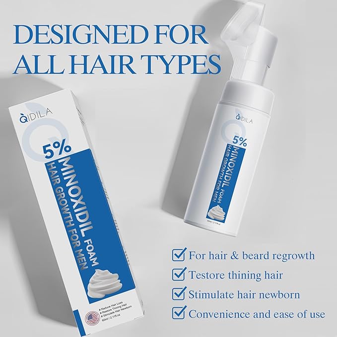 5% Minoxidil Foam for Men Hair and Beard Regrowth, Dermatologist-Recommended Lightweight Topical Solution, Thicker Fuller Hair Growth Treatment (60ml/2.11fl.oz), 4PCS