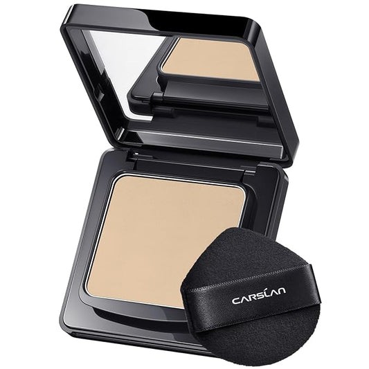CARSLAN 1.0 Waterproof Face Pressed Powder Compact, 24H Longlasting Oil Control Pressed Setting Powder Talc-Free Makeup, Shine Free, Poreless, Smooth, 01 Natural Beige for dry&com skin (0.28Oz)
