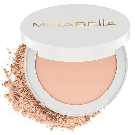 MIRABELLA - Invincible for All Pure Press Foundation, HD-Finish Pressed Powder, Buildable Mineral Pressed Powder Compact with Jojoba & Triglyceride, Age-Defying Makeup for All Skin Types, Light L8