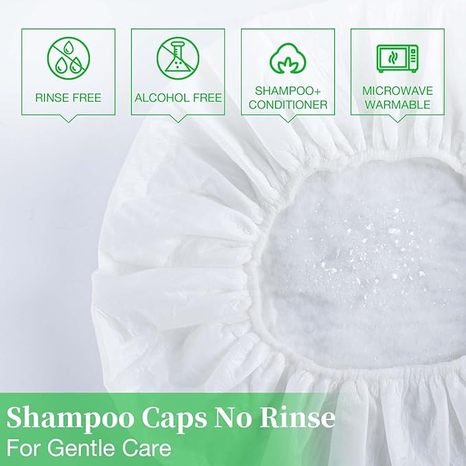 Shampoo Caps No Rinse Waterless Hair Washing Shower Caps 12 Packs for Elderly, Women, Hospital, Camping