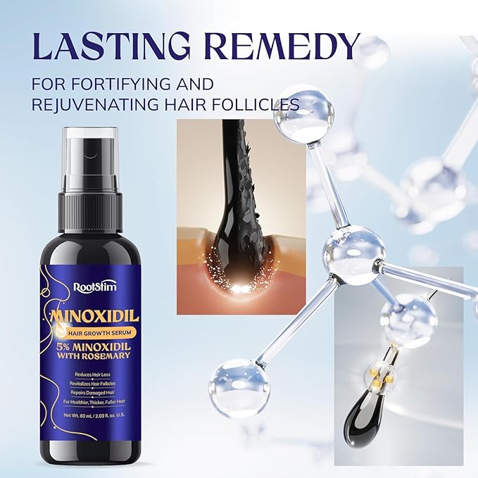 5% Minoxidil Hair Growth Kit for Men and Women: Extra Strength Minoxidil Hair Loss Treatment Serum with Rosemary for Faster Stronger Thicker Hair Growth 2 Fl Oz