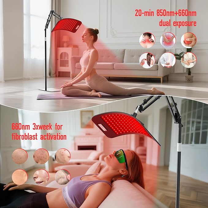 Red Light Therapy for Face and Body,Red Light Therapy Lamp with Stand, 660nm Red Light & 850nm with Red Light Therapy Stand