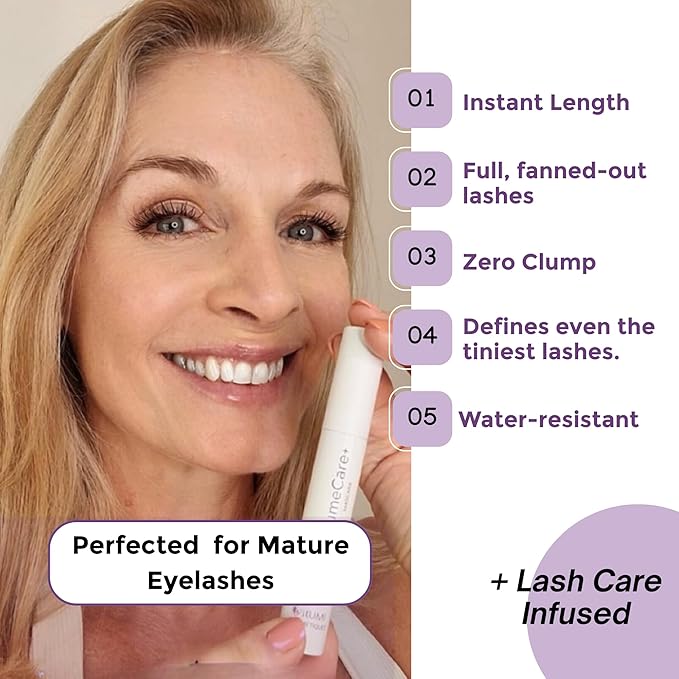 Rumi Cosmetiques VolumeCare+ Mascara For Mature Women - Extreme Length and Volume 2-in-1 Formula - No Clumps or Flaking, Long-Wearing, Hypoallergenic Mascara For Sensitive Eyes (Dark Brown)