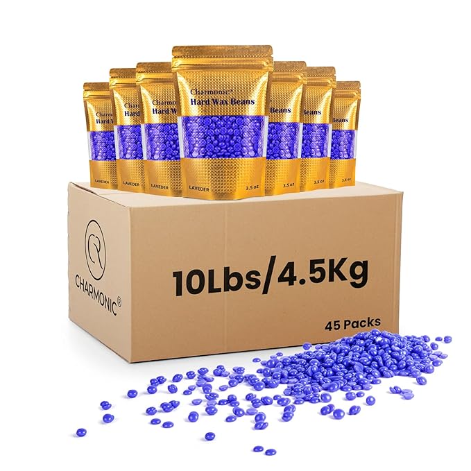 Charmonic Hard Wax Beads, 10 LB Wax Beans, Bulk Hair Waxing Beads for Face, Eyebrow, Brazilian, Legs, Body and Bikini Hair Removal, Depilatory Wax Bead, at Home Waxing Kit for Women & Men (Lavender)