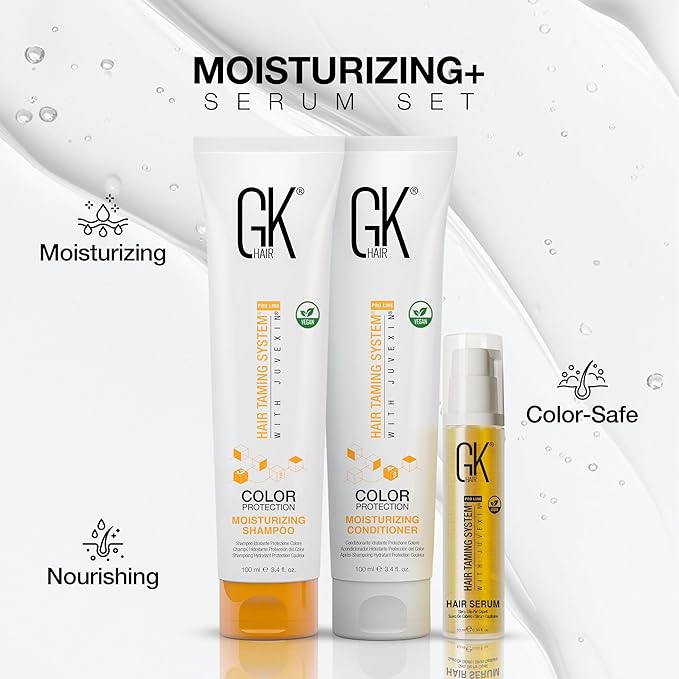 GK HAIR shampoo & Conditioner set Travel size with Hair serum -Color Safe Shampoo & Conditioner Made with Aloe vera, Parki Butter - Free of Parabens & Phthalates Sulfate, (3.74 Fl Oz)