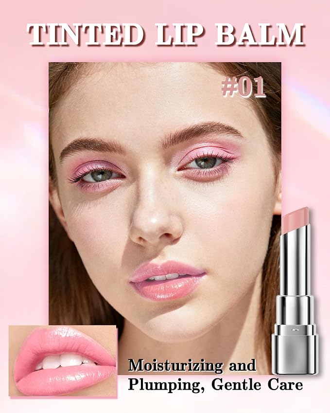 Tinted Lip Balm, Hydrating Moisturizing Lipstick, Nourishing Lip Stain Long Lasting Waterproof, Natural Glossy Lip Tint Moisturizer, Non-Sticky Tinted Lip Gloss, Christmas Makeup Gift for Women-01