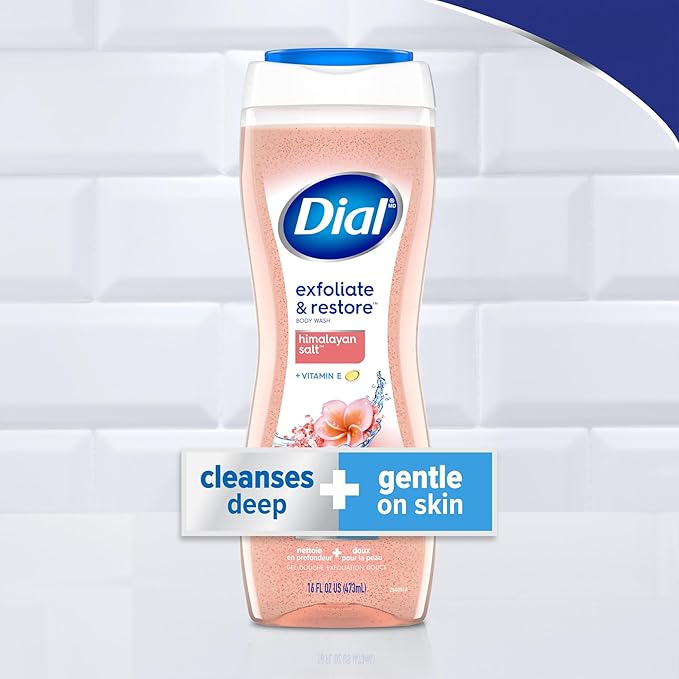 Dial Body Wash, Exfoliate & Restore Himalayan Salt, 16 Fl Oz (Pack of 4), Hydraclean Complex & Vitamin E, Gentle, Leaves Skin Feeling Nourished, Dermatologist-Tested, No Parabens & Sulfates
