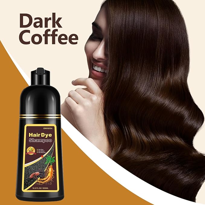 Instant Dark Coffee Hair Dye Shampoo for Gray Hair 3 in 1, Natural Hair Color Shampoo for Women Men Brown Colors in 10-15 mins, 100% Cover Long Lasting Hair Dye 16.9 Fl Oz (Dark coffee)