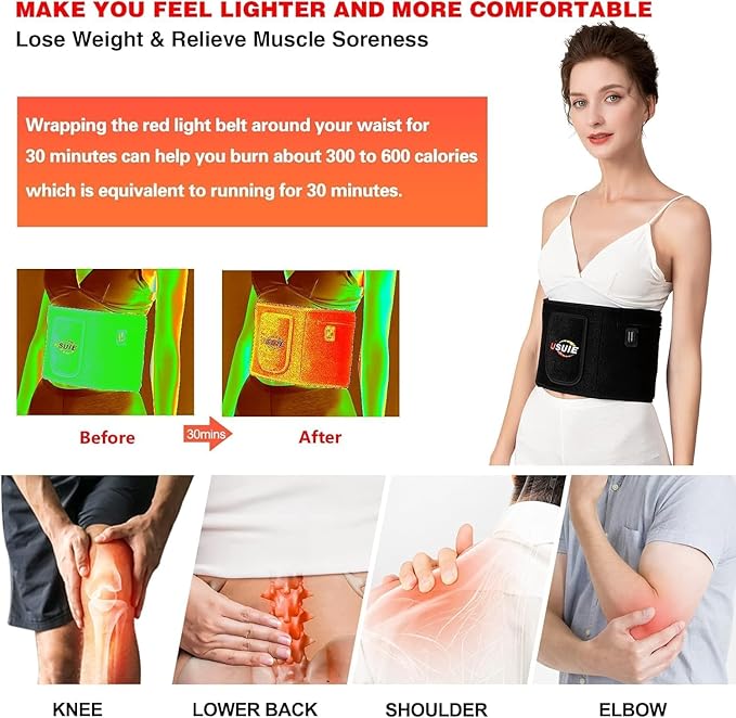 USUIE Red Light Therapy Belt, Infrared Light Therapy Wrap Red Light Therapy Device for Body (Black with Power Pack)