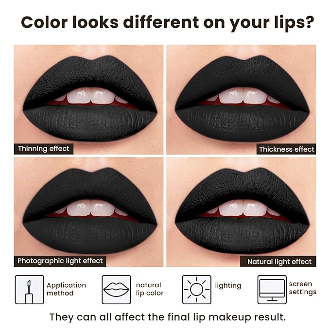 Black Matte Liquid Lipstick - Long Lasting, Smudge Proof, Transfer Resistant Lip Color, Waterproof, Non-Transfer Formula (Mystical Moment)