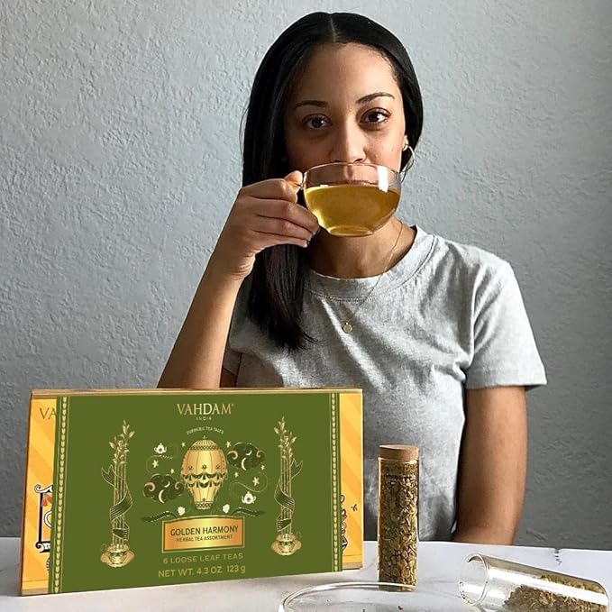 VAHDAM, Limited Edition - Turmeric Herbal Wellness Tea Gift Set - 6 Oprah's Favourite Turmeric Herbal Blends in Gift Box | Gluten Free, Non GMO | Gifts for Him/Her | Tea Gifts for Men & Women