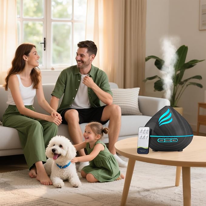 Essential Oil Scent Diffuser: 500ML Aroma Diffuser with Remote Control, Large Fragrance Aromatherapy Diffuser for Bedroom Home, Mist Humidifier with 14 Colors LED Lights and waterless Auto-Off, Black