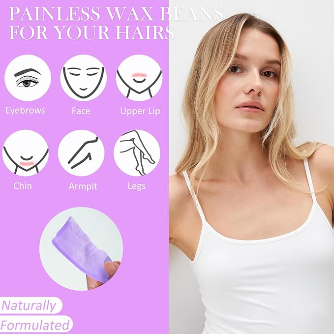 Wax Beads for hair removal- 3lb Hard Wax Professional Beans - Low Termperature Stripless Melting Wax for Body, Leg, Bikini Back, Nose, Upper Lip, Facial, Underarm - Brazilian Painless Waxing