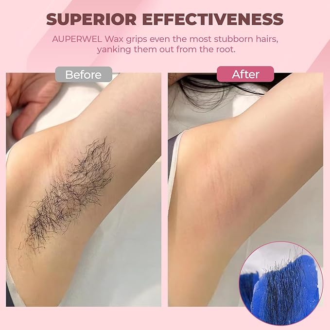 Wax Beads for Sensitive Skin Hair Removal - 2.5lb Hard Wax Pearls with 20 Sticks for Brazilian, Bikini, Back, and Chest, Painless Refill for Waxing Kit (Chamomile)