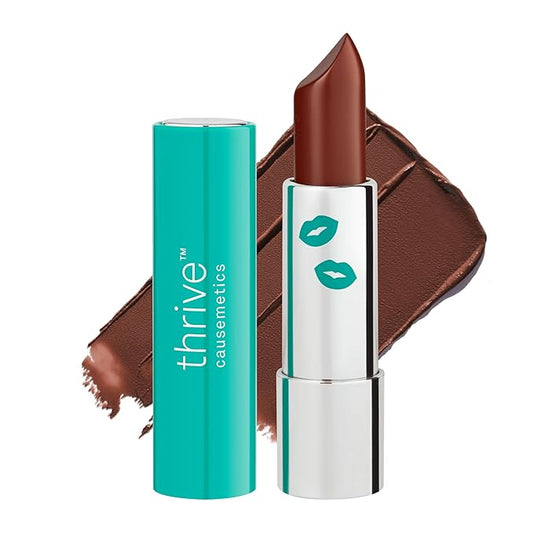 Thrive Causemetics Impact-FULL Smoothing Lipstick, Moisturizing Lip Makeup Essential with Vitamin E, Lightweight Creamy Lipstick for Women, Long Lasting, Vegan, Shade Kris (Neutral Cocoa)