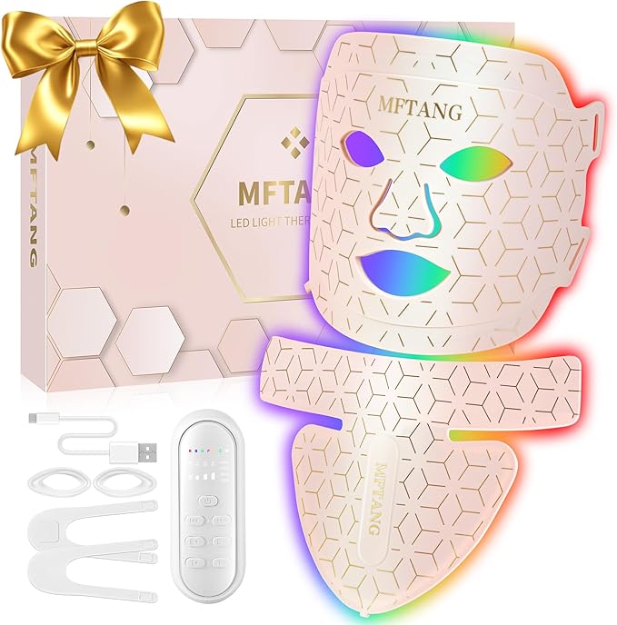 Red Light Therapy for Face and Neck, 7 Colors Led Light Therapy Silicone Facial Mask - Birthday, Christmas, Mothers Day, Valentines Day, Self Care Gifts for Her Women Mom Best Friend Wife (Pink)