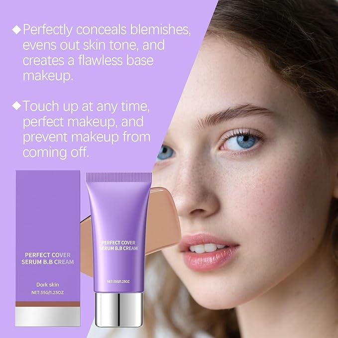 Aesthetic BB Cream, Lightweight Tinted Moisturizer with Medium Coverage, Oil-Control Blemish Balm, Long-Lasting Foundation Makeup Base for Oily/Combination Skin, Korean Makeup, 1.23oz (Dark Skin)