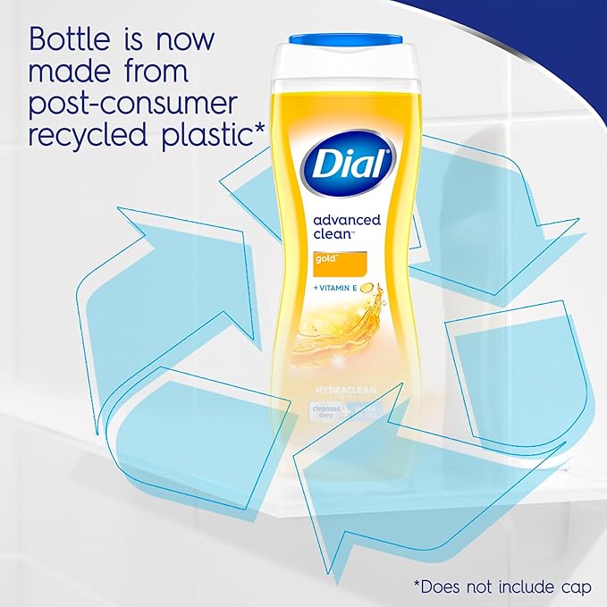 Dial Body Wash, Advanced Clean Gold, 16 Fl Oz, Pack of 4, Hydraclean Complex & Vitamin E, Gentle, Leaves Skin Feeling Nourished, Dermatologist-Tested, No Parabens & Sulfates