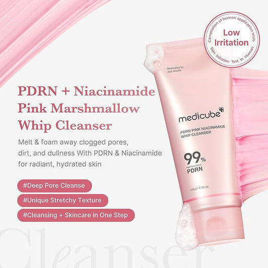 medicube PDRN Marshmallow Whip Cleanser | Face Wash, Cleansing Foam for Pore Care & Uneven Skin Tone | Gentle Daily Deep Cleansing | Hydrating and Nourishing Facial Cleanser | Korean Skincare